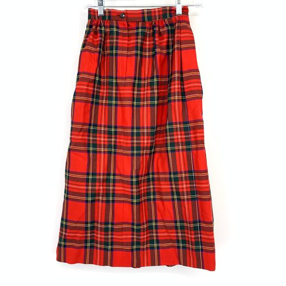 Lands’ End Red Tartan Plaid Wool Midi Skirt Womens XXS A-Line Pleated Vintage - Picture 2 of 6